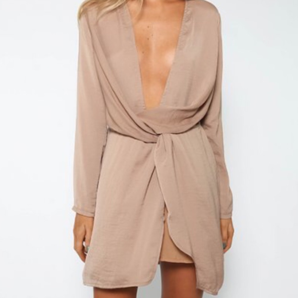 Deep V gold mini dress