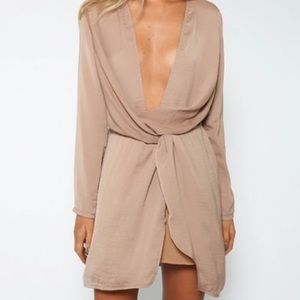 Deep V gold mini dress