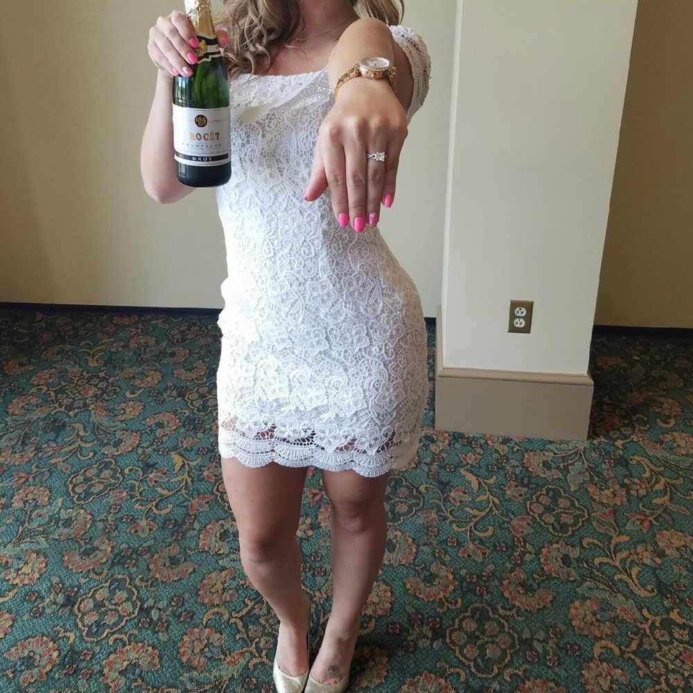 Bridal shower white lace dress