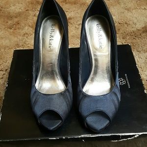 Navy satin stilletos