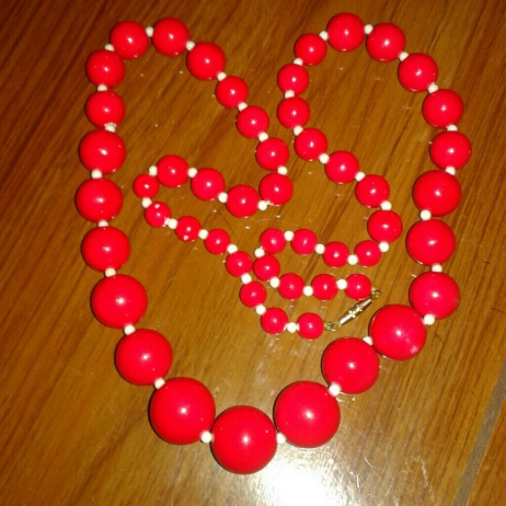 Hot red vintage hand strung necklace