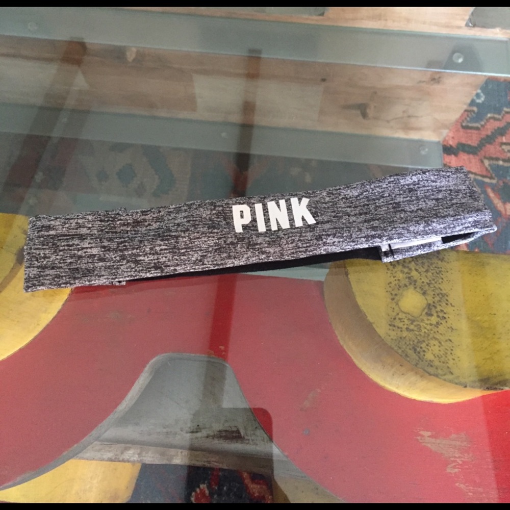 PINK gray headband with "pink" on band