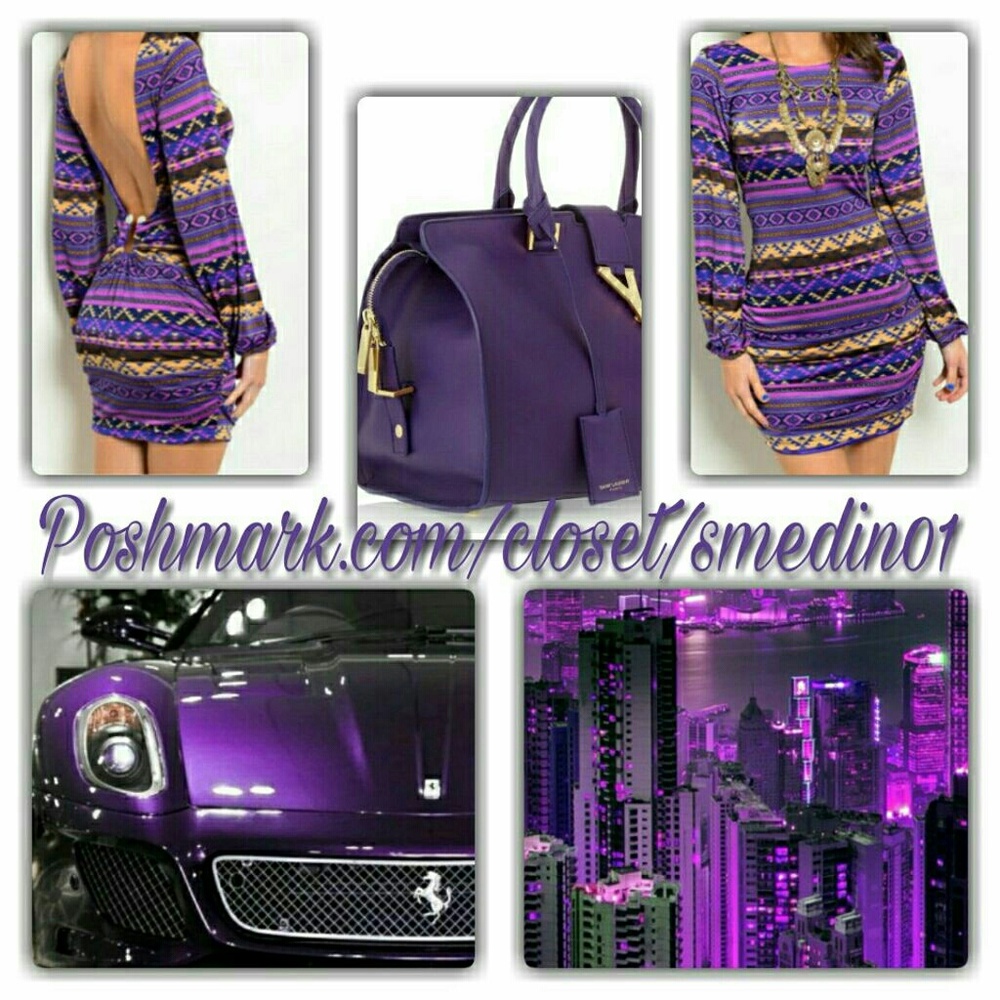 PURPLE LONG SLEEVE MIDI BODYCON DRESS (ONLY)