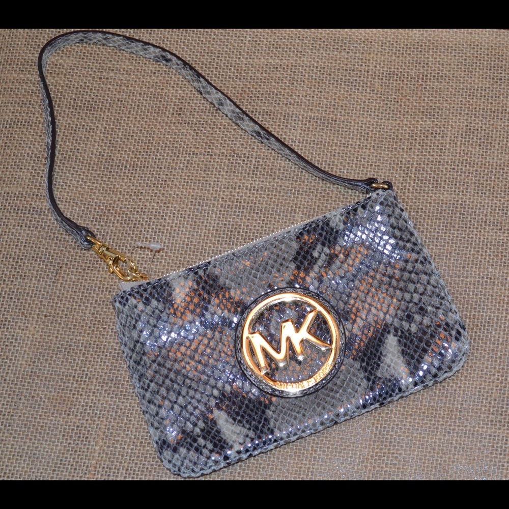 NWT Michael Kors grey snakeskin clutch