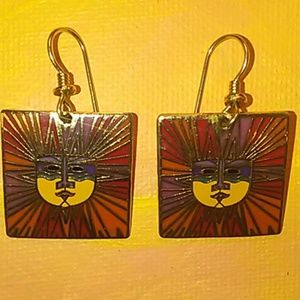Vintage Laurel Burch "Sun Goddess" Metal Earrings