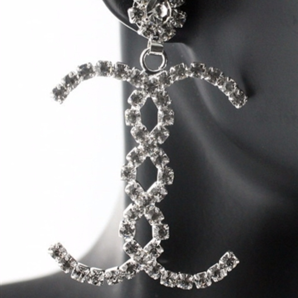 💋💞 Fabulous Double C Loop Rhinestone Crystal Earrings
