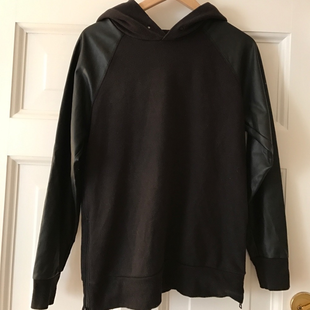 Aritzia TNA hoodie with faux leather sleeves