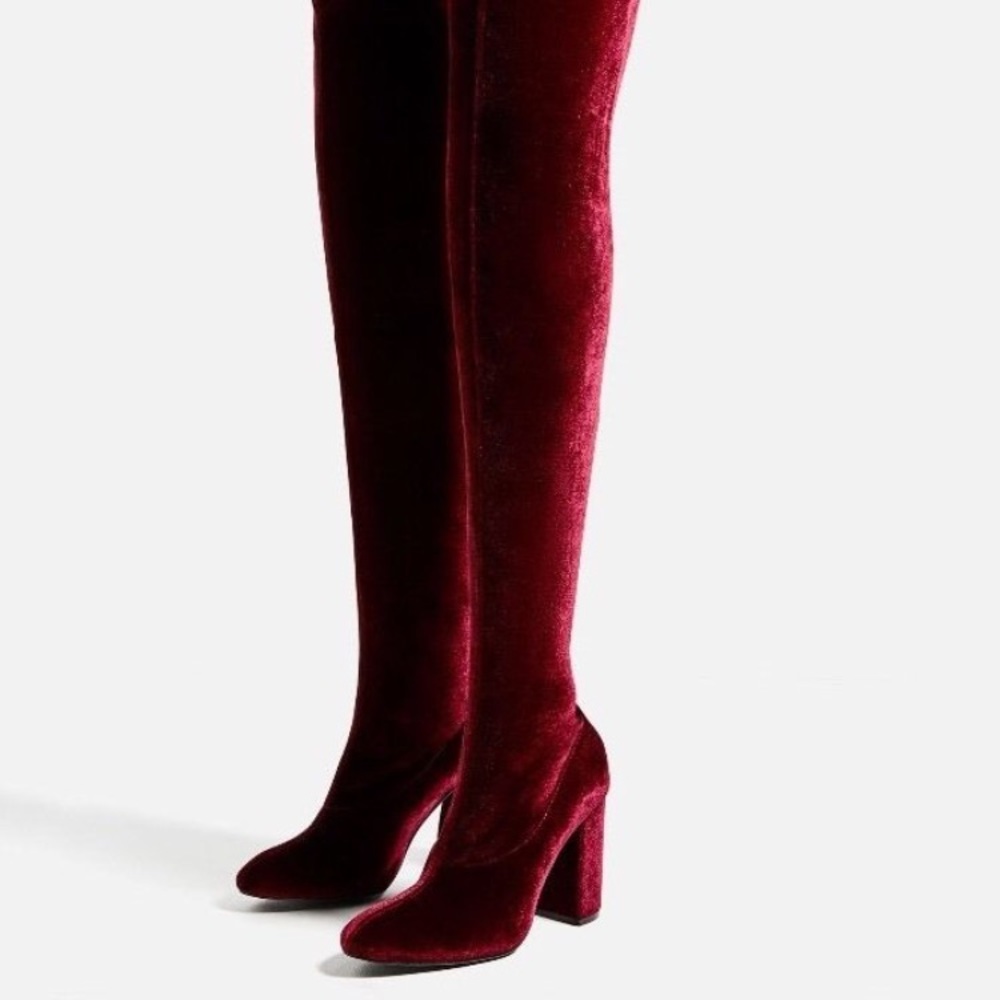 NWT Zara Burgundy OTK Velvet Boots