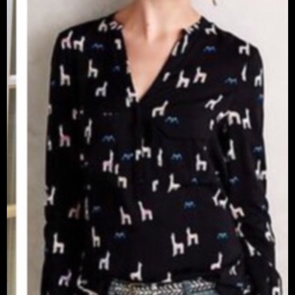 Anthropologie Maeve Black Llama Blouse