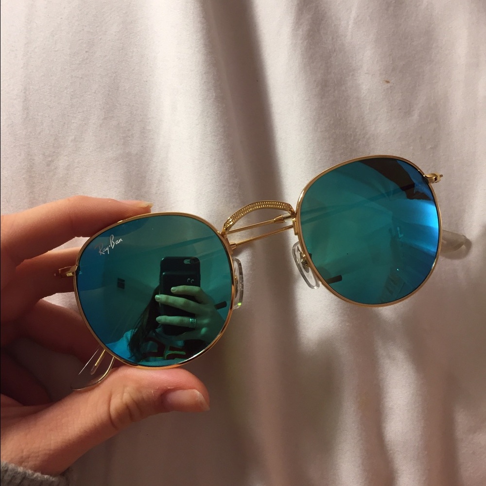 ray ban round blue reflective sunglasses