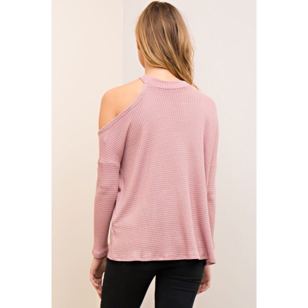 >>LAST<< All I Half One Cold Shoulder Top - Pink - Picture 2 of 3