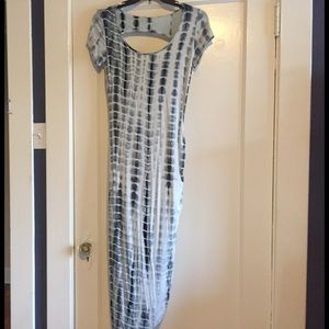 Navy Blue and White tied dye asymmetrical maxi