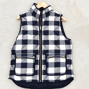 J. Crew Excursion Quilted Down Vest Navy Plaid