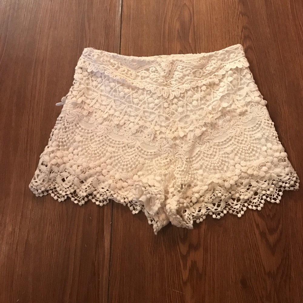 Cream crochet shorts