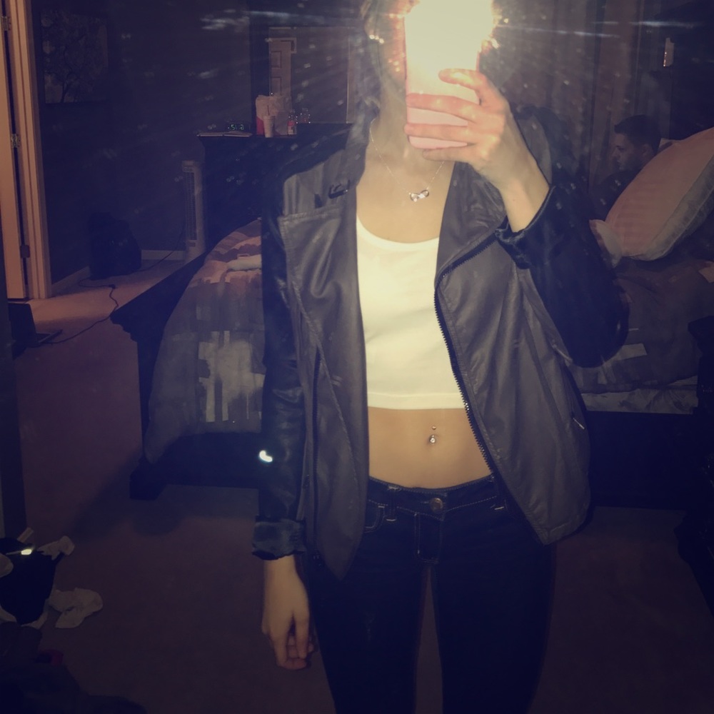 Black and dark grey leather jacket szS