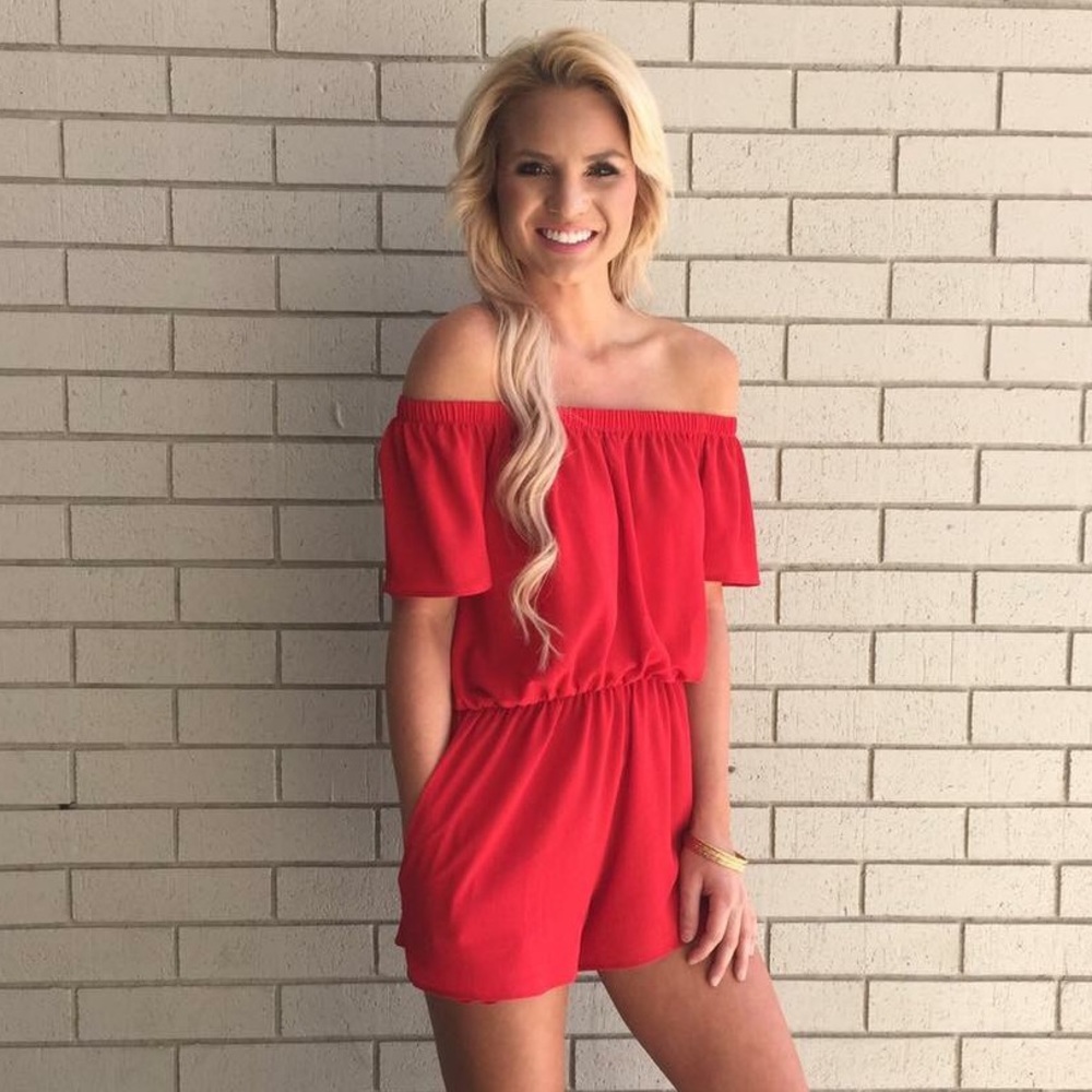 Holiday Red Off the Shoulder Romper