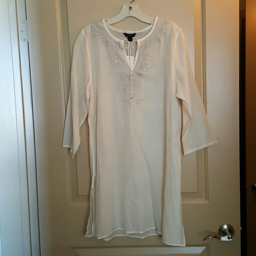 Sheer white shirt with beading and embroidery