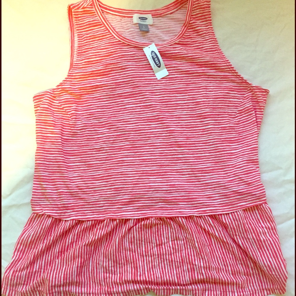 Red and White striped peplum tank top
