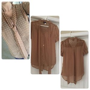 Yumi tan polka dot blouse Sz 6