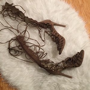 Beige lace up gladiator heels