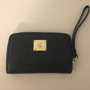 Authentic Ralph Lauren black leather wristlet