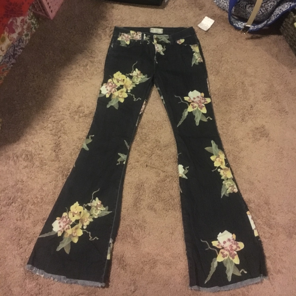 Free people wide leg jeans with floral print