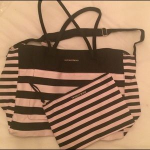 NWT Victoria's Secret Striped Weekender & Pouch