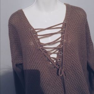 Oversized lace up sweater