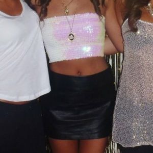White Sequin Bandeau Crop Top