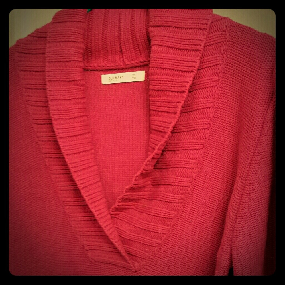 Heavy V-neck Sweater-dark pink