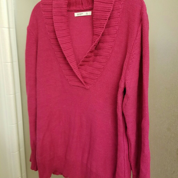 Heavy V-neck Sweater-dark pink - Picture 2 of 4
