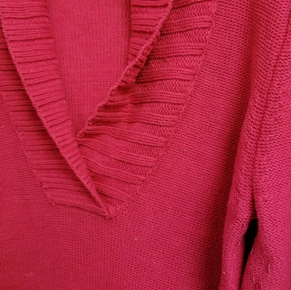 Heavy V-neck Sweater-dark pink - Picture 3 of 4