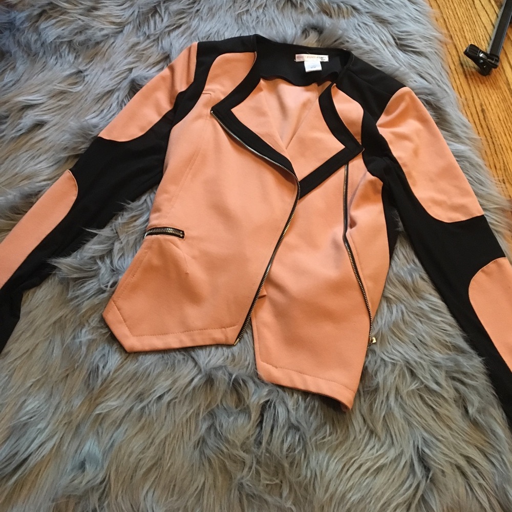 Pink and black blazer with silver zipper detail