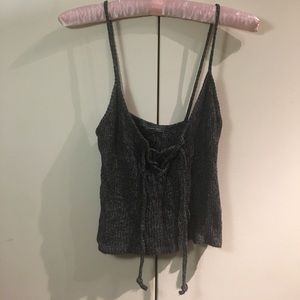 Grey marled lace up tank