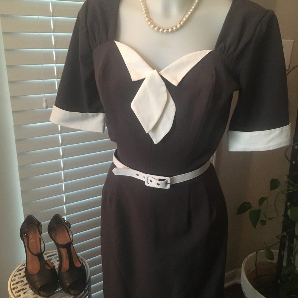 Vintage style dress, white belt, Pinup perfection