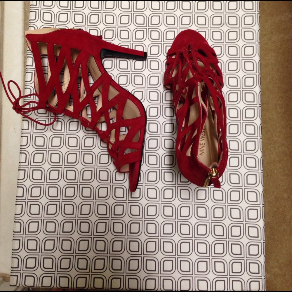 Nine West red suede heels with zipper back