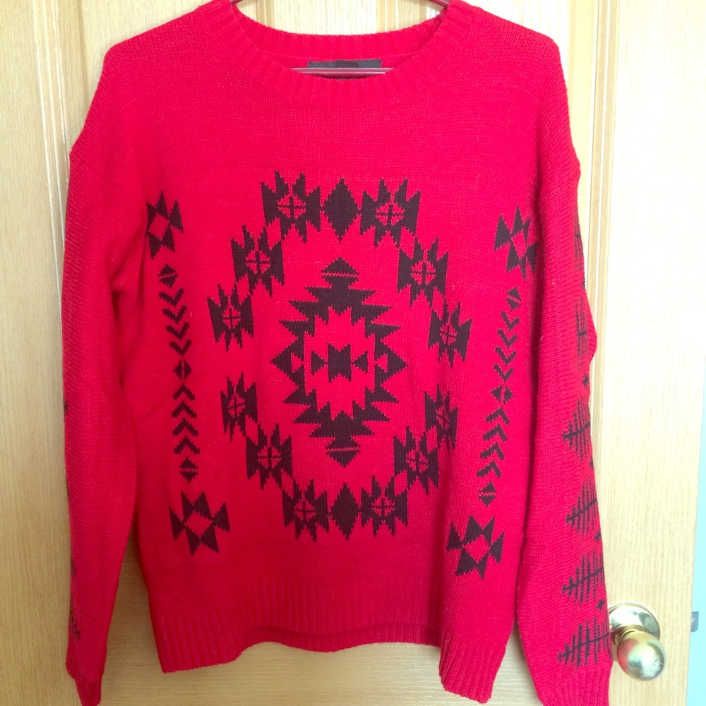 Red with black tribal print sweater