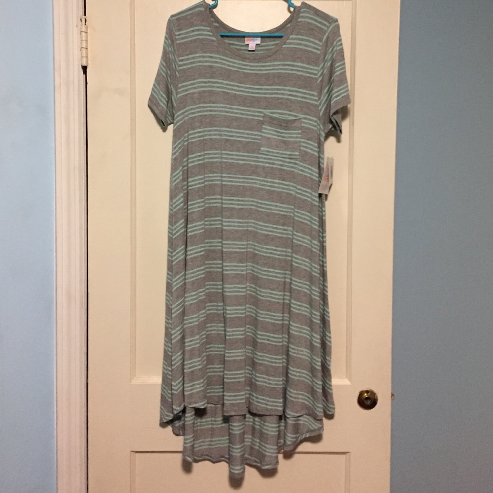 NWT Small Gray Carly with Acqua stripes