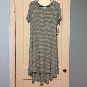 NWT Small Gray Carly with Acqua stripes