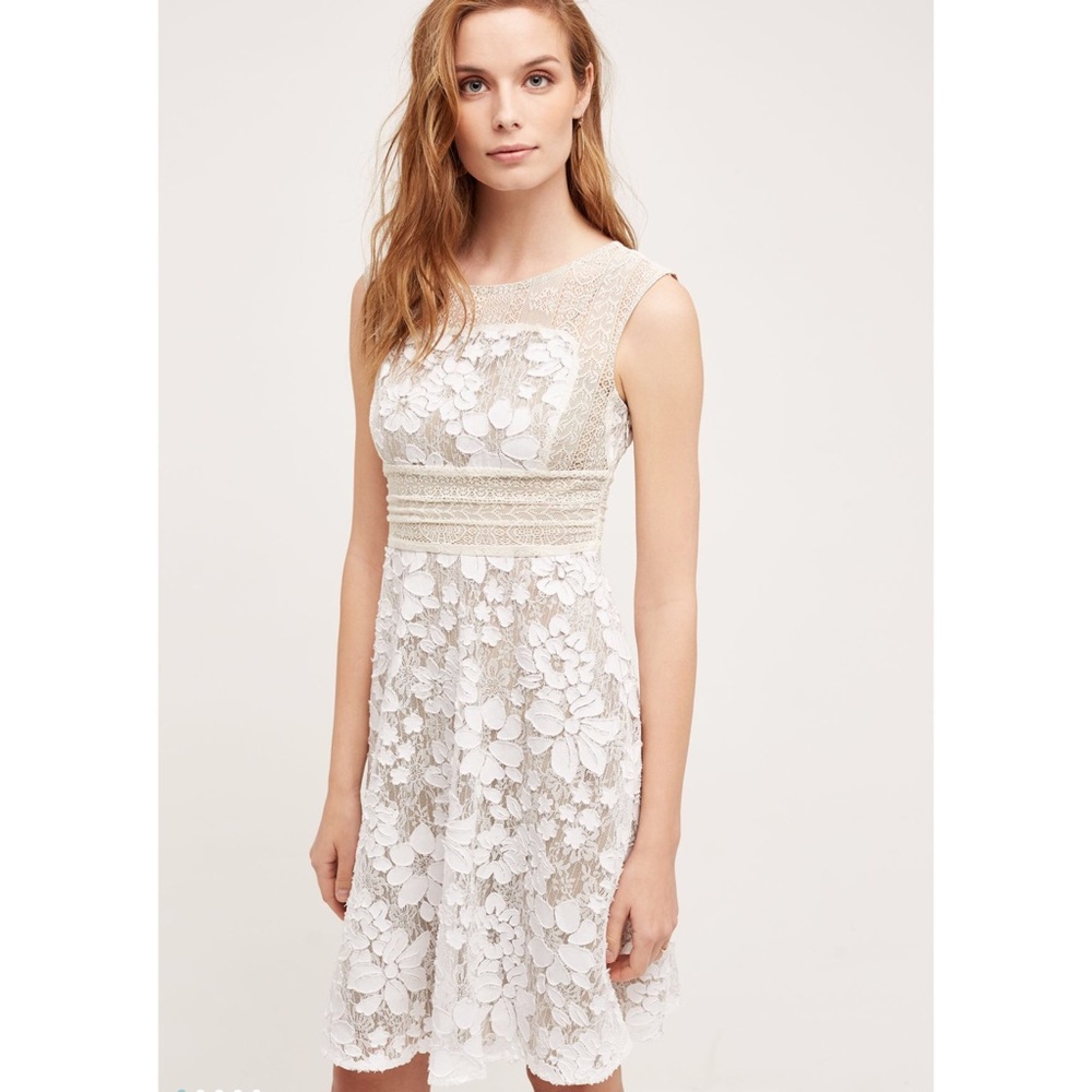 NWT Anthropologie Liliflora Dress in Ivory