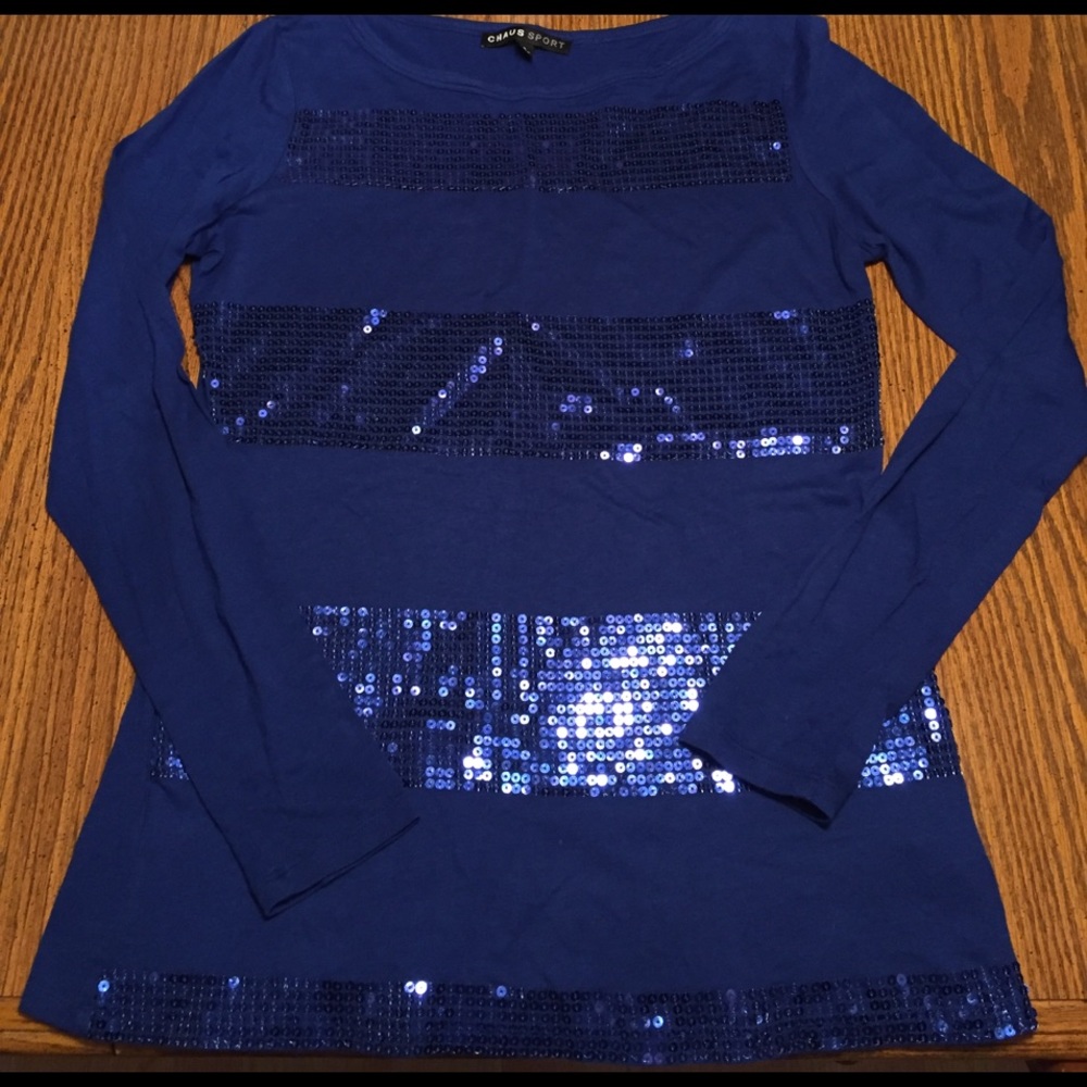 Chaus Sport Long Sleeve Sequin Striped Shirt Small
