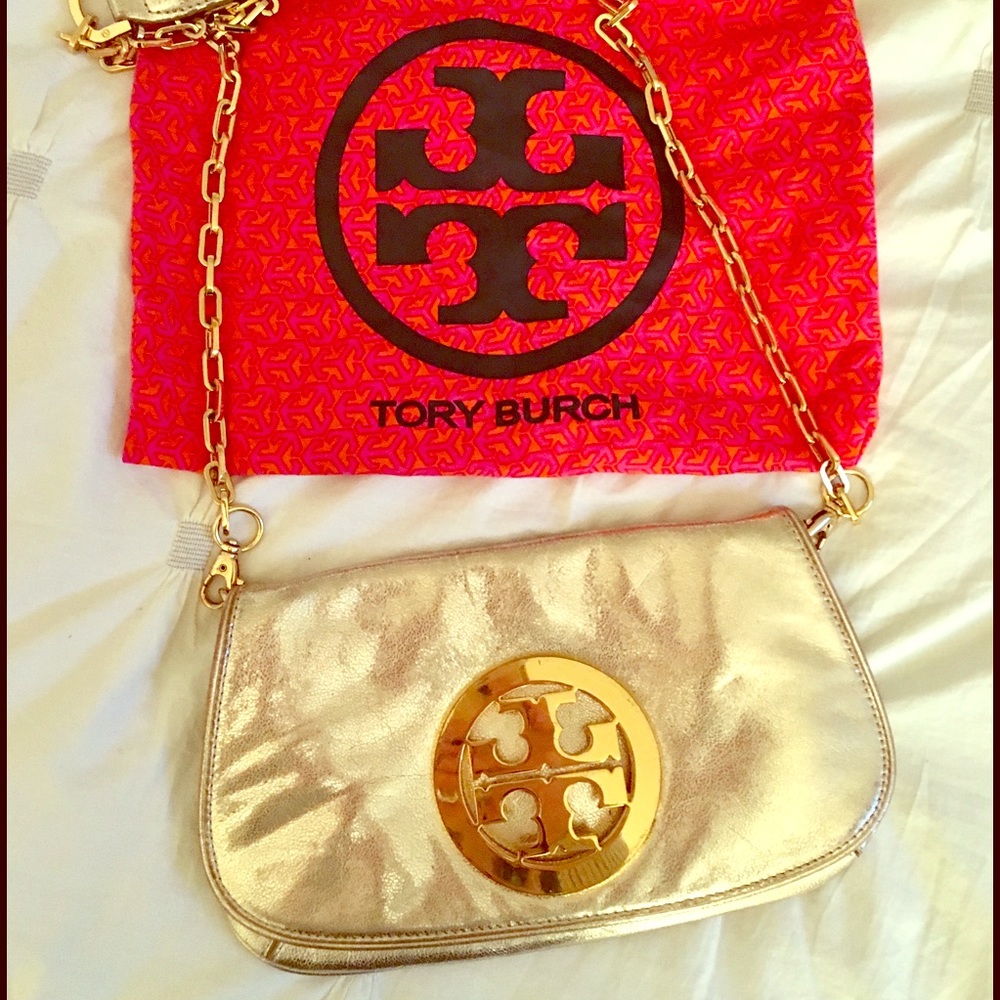 Tory Burch Metallic Gold cross body bag/clutch