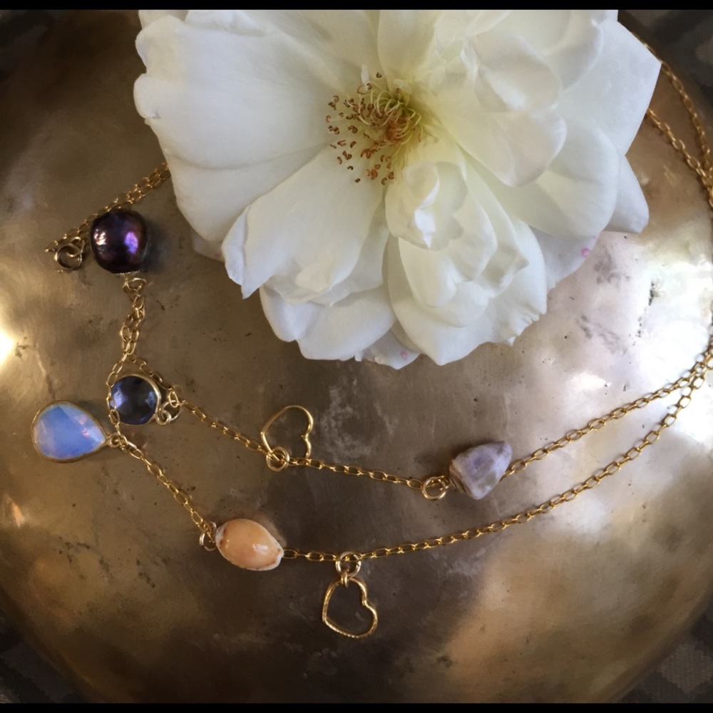 SOLD Tahitian Pearl, Moonstone & Gem Necklace