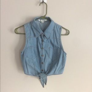 Forever21 tie waist chambray shirt