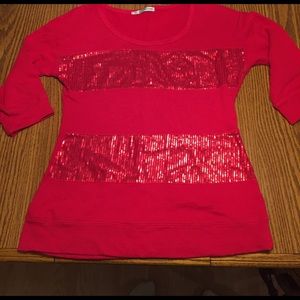Maurice's Elbow Sleeves Red Sequin Shirt Small