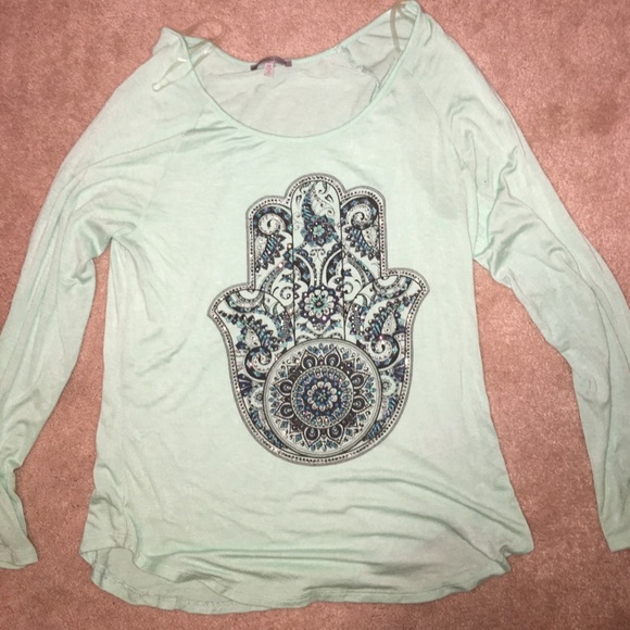 Long sleeve aqua top - Picture 1 of 1