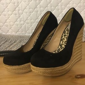 Black Suede Wedge High Heels