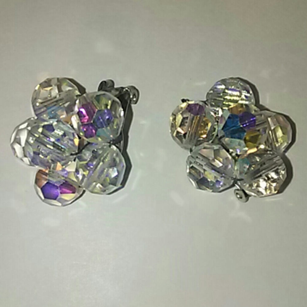 Vintage AB Crystal Beaded Clip On Earrings