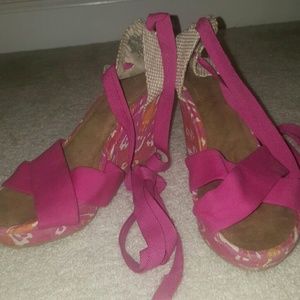 Pink lace up Old Navy wedges