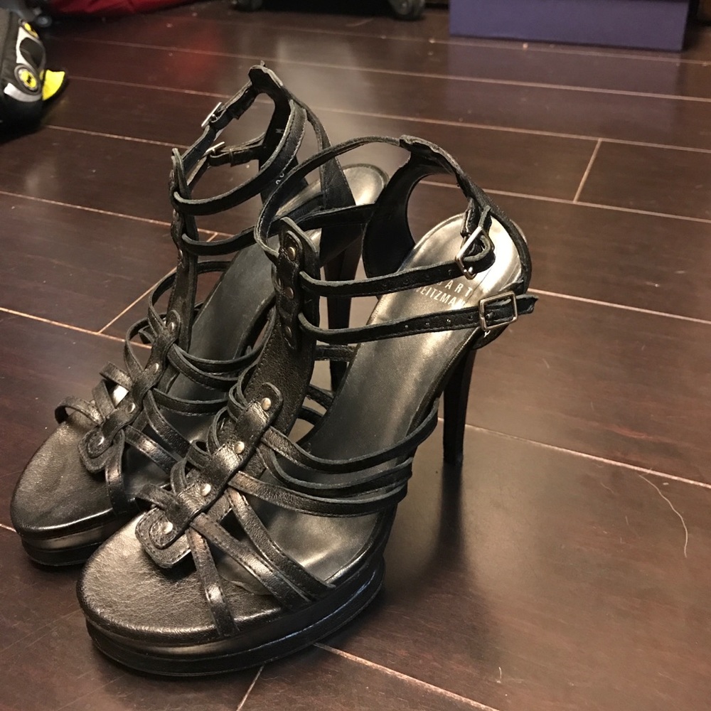 Stuart Weitzman Platform Sandal 7M Black/silver